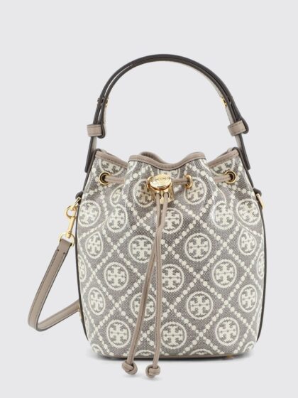 TORY BURCH Mini Monogram Cotton Bucket Bag with Double T Logo