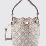 TORY BURCH Small Monogram Cotton Bucket Bag with Removable Pouch