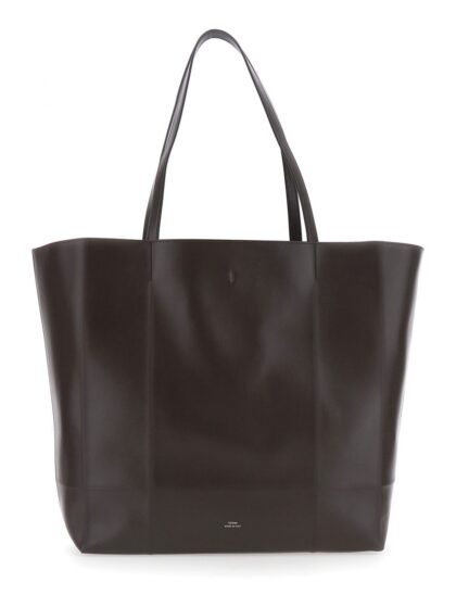 TOTEME Roam Large Smooth Leather Tote Bag with Clasp Closure and Double Handle