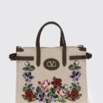 VALENTINO GARAVANI Small Antibes Floral Embroidered Linen Tote Bag