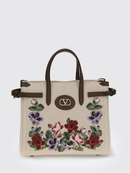 VALENTINO GARAVANI Small Antibes Floral Embroidered Linen Tote Bag