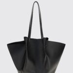 YUZEFI Large Mochi Shoulder Bag in Grained Leather with Laminated Logo