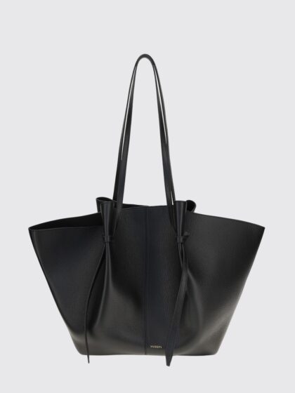 YUZEFI Large Mochi Shoulder Bag in Grained Leather with Laminated Logo