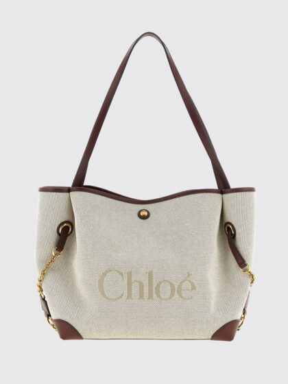 CHLOÉ Clover Shoulder Bag in Canvas with Double Handle and Embroidered Logo