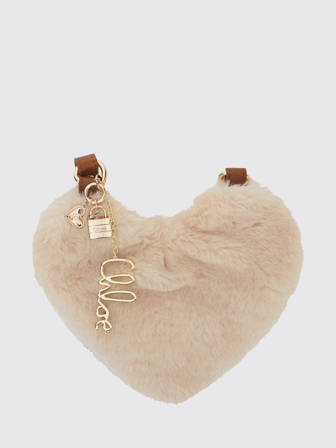 CHLOÉ Kids' Heart-Shaped Faux-Fur Crossbody Bag with Logo