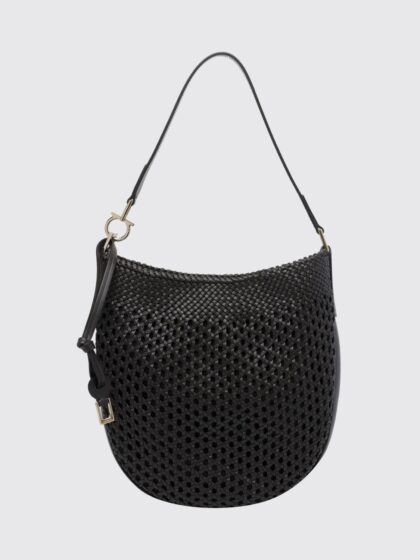 FERRAGAMO Medium Hobo Bag in Woven Calfskin with Logo Shoulder Strap