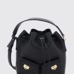 FERRAGAMO Multipocket Mini Bucket Bag in Hammered Calfskin Leather