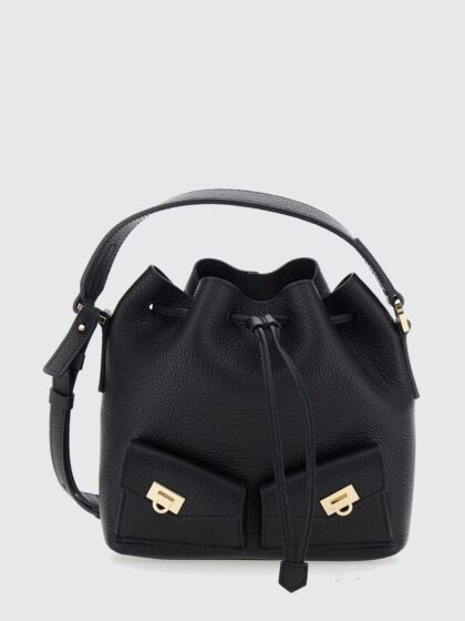 FERRAGAMO Multipocket Mini Bucket Bag in Hammered Calfskin Leather
