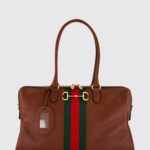 GUCCI Calfskin Leather Shoulder Bag with Horsebit Detail and Web Stripe