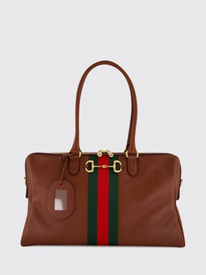 GUCCI Calfskin Leather Shoulder Bag with Horsebit Detail and Web Stripe