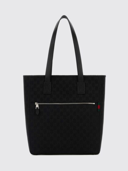 GUCCI GG Monogram Jacquard Fabric Tote Bag with Leather Handles