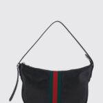 GUCCI Lunetta Mini Shoulder Bag in Black Smooth Leather with Web Stripe