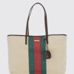 GUCCI Tribeca Tote Bag in Striped Cotton Canvas with Web Detail