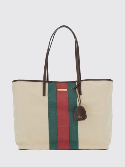 GUCCI Tribeca Tote Bag in Striped Cotton Canvas with Web Detail