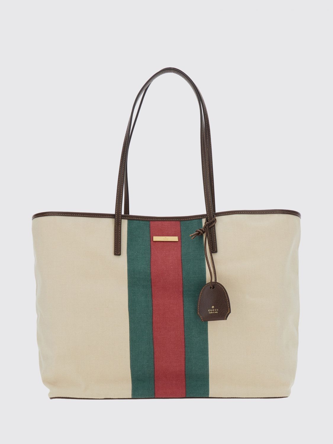GUCCI Tribeca Tote Bag in Striped Cotton Canvas with Web Detail