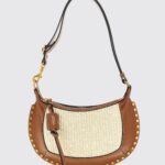 ISABEL MARANT Oskan Moon Leather and Raffia Bag