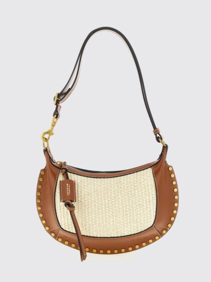 ISABEL MARANT Oskan Moon Leather and Raffia Bag