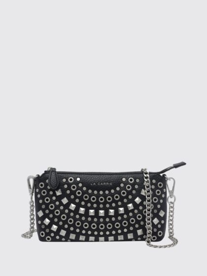 LA CARRIE Embroidered Crossbody Bag with Studs, Rhinestones and Chain Strap