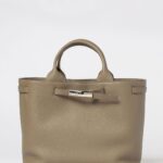 LONGCHAMP Le Smart Large Tumbled Calfskin Leather Tote Bag with Logo