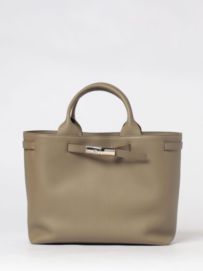 LONGCHAMP Le Smart Large Tumbled Calfskin Leather Tote Bag with Logo
