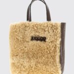 MARNI Bicolor Museo Tote Bag in Shearling with Strap