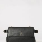 PATRIZIA PEPE Flared Smooth Leather Shoulder Bag with Sliding Chain Handle