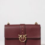 PINKO Love One Classic Smooth Leather Crossbody Bag with Studs and Logo