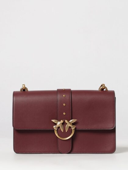 PINKO Love One Classic Smooth Leather Crossbody Bag with Studs and Logo