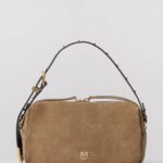 PINKO Suede Shoulder Bag with Love Birds Metal Logo