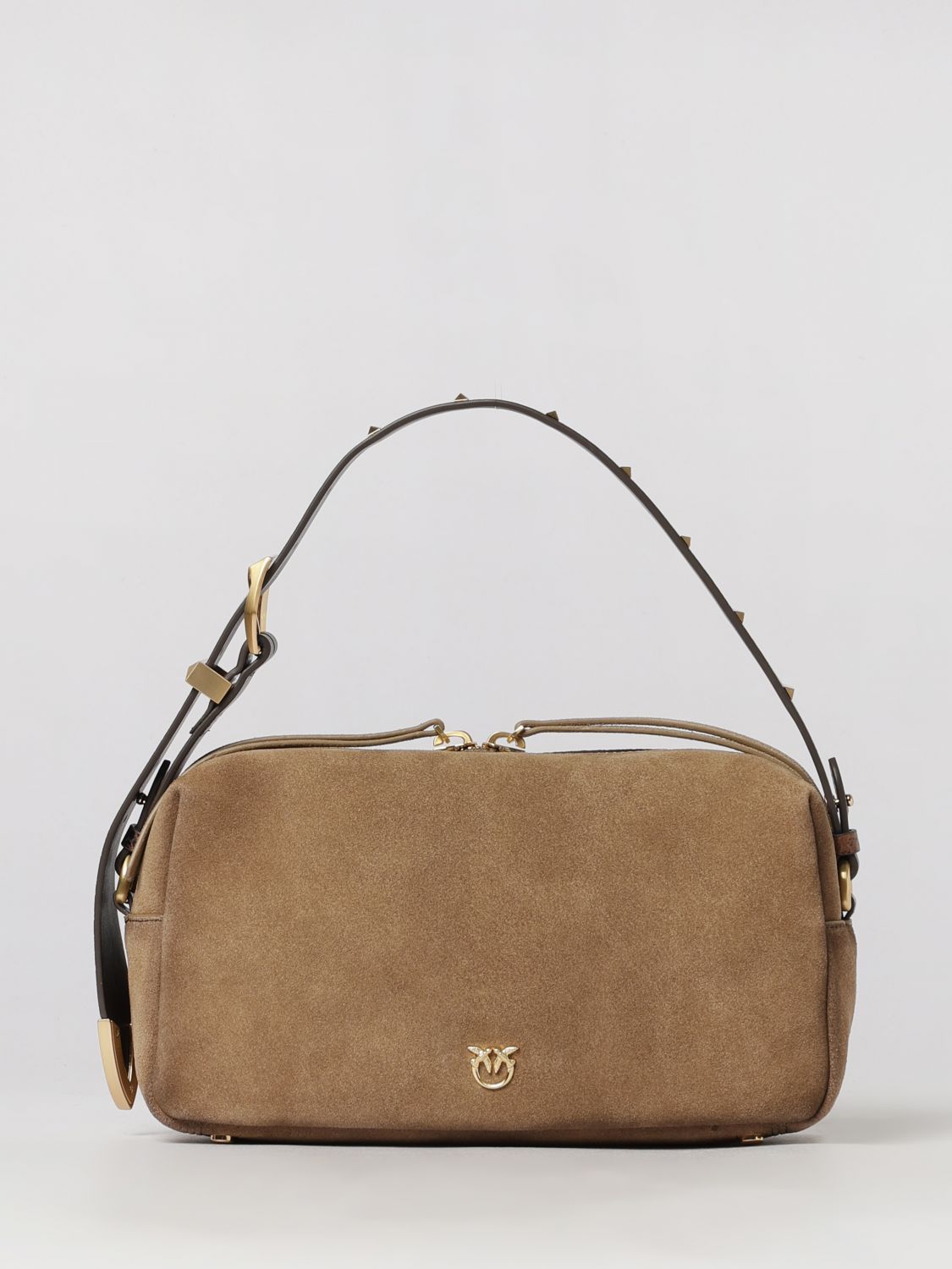 PINKO Suede Shoulder Bag with Love Birds Metal Logo