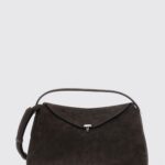 TOTEME T-Lock Shoulder Bag in Suede Leather with Monogram