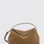 TOTEME T-Lock Shoulder Bag in Suede Leather with Monogram