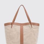 Twinset Large Flared Tote Bag in Canvas and Leather with Double Handle