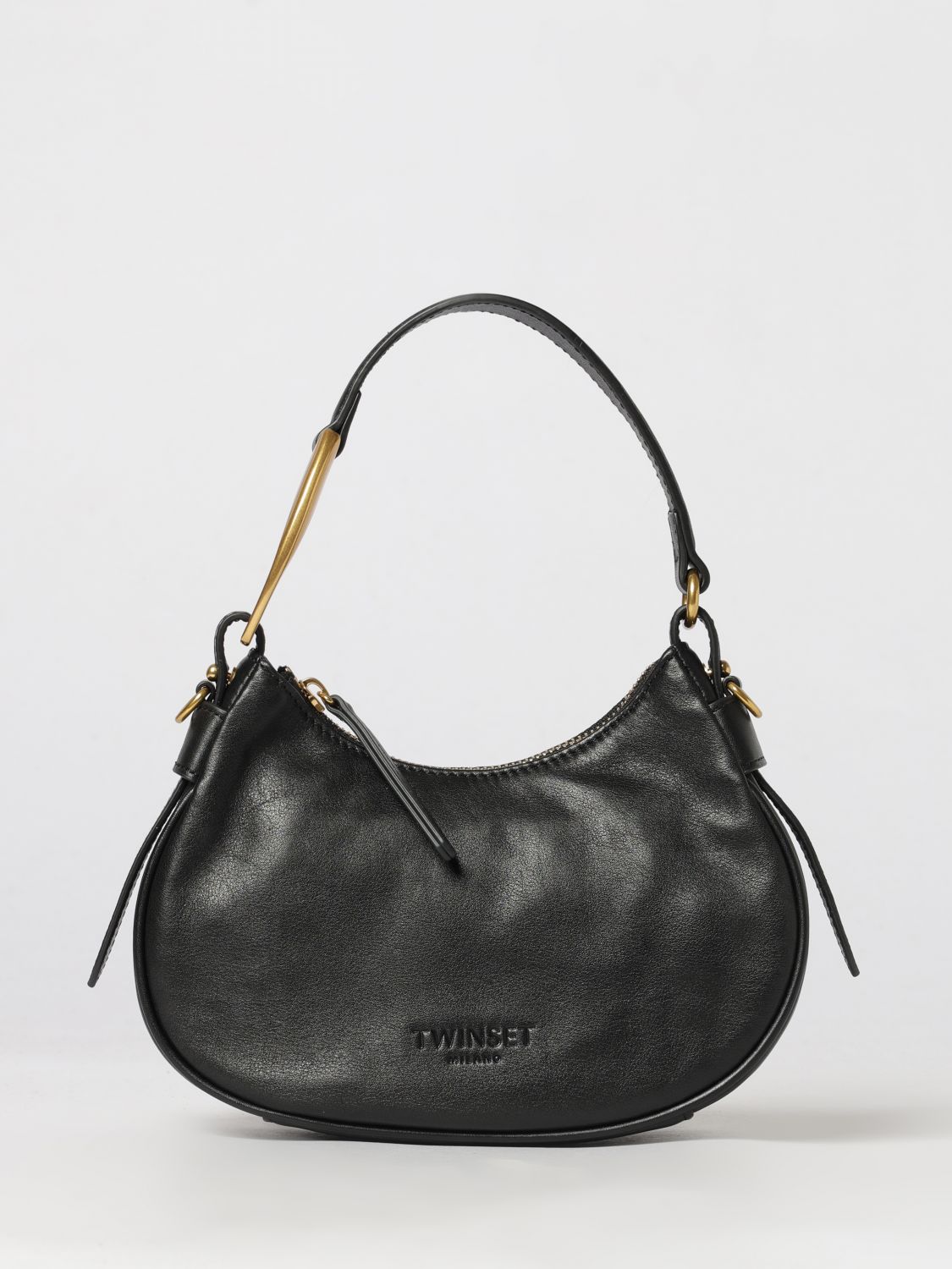 Twinset Leather Hobo Bag with Tassels and Metal Ring